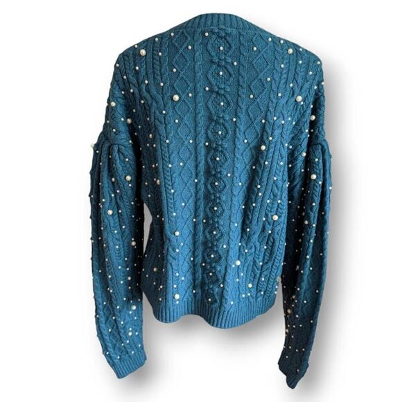 Something Navy Womens Sweater Pearl Embellishment Turquoise Small - Picture 4 of 12